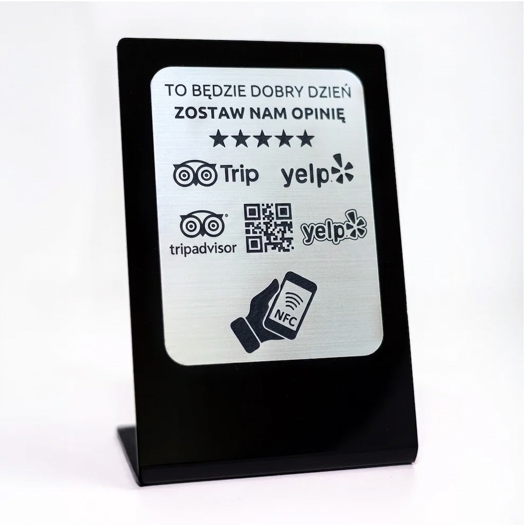 Prezenter VIP NFC/QR + Panel Klienta qr.hi24.pl (⭐ Bestseller): Panel qr.hi24.pl • Dynamiczne linki • Grawer Twojego logo